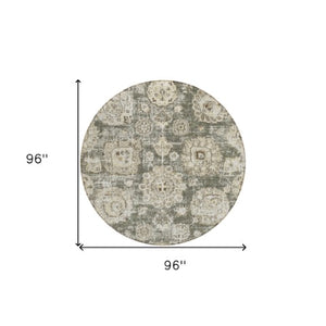 Homeroots 3' Artichoke Green Floral Washable Area Rug - Ideal For Indoor & Outdoor Spaces, Stain Resistant Design 8' Round Polyester 579483