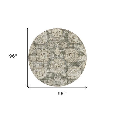 Homeroots 3' Artichoke Green Floral Washable Area Rug - Ideal For Indoor & Outdoor Spaces, Stain Resistant Design 8' Round Polyester 579483