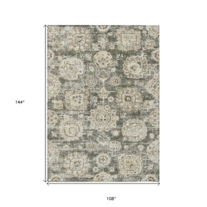 Homeroots 3' Artichoke Green Floral Washable Area Rug - Ideal For Indoor & Outdoor Spaces, Stain Resistant Design 9' X 12' Polyester 579485
