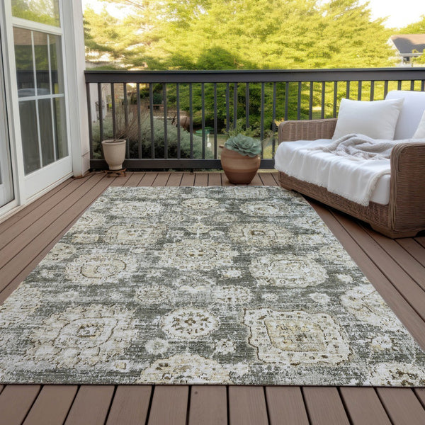 Homeroots 3' Artichoke Green Floral Washable Area Rug - Ideal For Indoor & Outdoor Spaces, Stain Resistant Design 9' X 12' Polyester 579485
