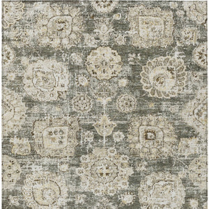 Homeroots 3' Artichoke Green Floral Washable Area Rug - Ideal For Indoor & Outdoor Spaces, Stain Resistant Design 9' X 12' Polyester 579485