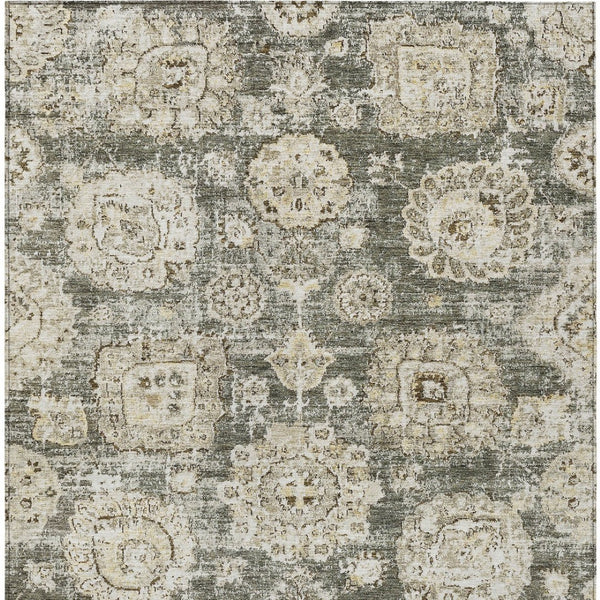 Homeroots 3' Artichoke Green Floral Washable Area Rug - Ideal For Indoor & Outdoor Spaces, Stain Resistant Design 9' X 12' Polyester 579485