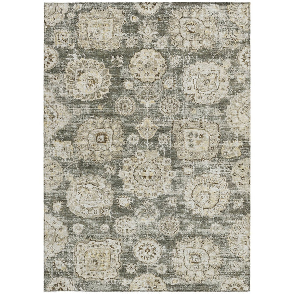 Homeroots 3' Artichoke Green Floral Washable Area Rug - Ideal For Indoor & Outdoor Spaces, Stain Resistant Design 10' X 14' Polyester 579486
