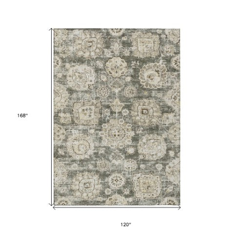 Homeroots 3' Artichoke Green Floral Washable Area Rug - Ideal For Indoor & Outdoor Spaces, Stain Resistant Design 10' X 14' Polyester 579486