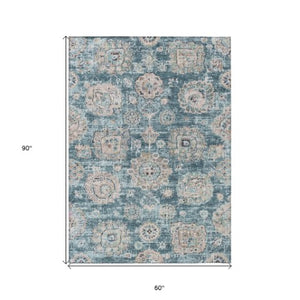 Homeroots 3' Artichoke Green Floral Washable Area Rug - Ideal For Indoor & Outdoor Spaces, Stain Resistant Design 5' X 8' Polyester 579488
