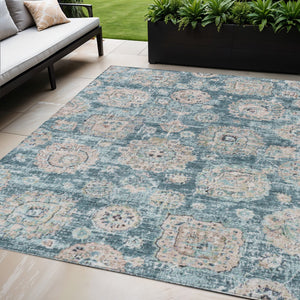 Homeroots 3' Artichoke Green Floral Washable Area Rug - Ideal For Indoor & Outdoor Spaces, Stain Resistant Design 5' X 8' Polyester 579488