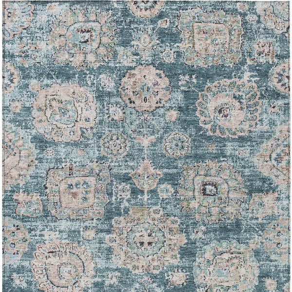 Homeroots 3' Artichoke Green Floral Washable Area Rug - Ideal For Indoor & Outdoor Spaces, Stain Resistant Design 5' X 8' Polyester 579488