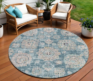 Homeroots 3' Artichoke Green Floral Washable Area Rug - Ideal For Indoor & Outdoor Spaces, Stain Resistant Design 8' Round Polyester 579489