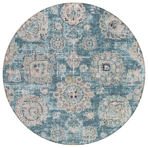 HomeRoots 5' Vibrant Teal Blue Floral Area Rug – Durable, Washable Design for Indoor & Outdoor Spaces 8' Round 579489