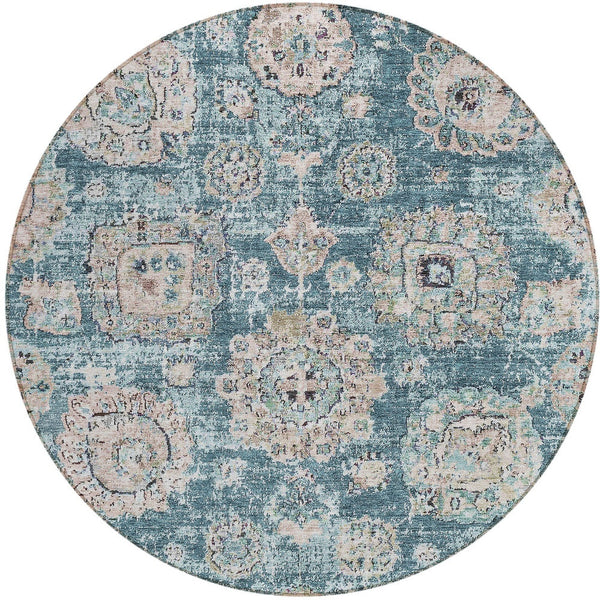 Homeroots 3' Artichoke Green Floral Washable Area Rug - Ideal For Indoor & Outdoor Spaces, Stain Resistant Design 8' Round Polyester 579489