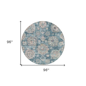 Homeroots 3' Artichoke Green Floral Washable Area Rug - Ideal For Indoor & Outdoor Spaces, Stain Resistant Design 8' Round Polyester 579489