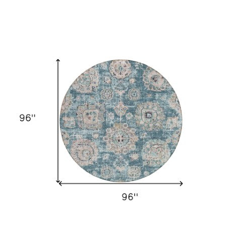 Homeroots 3' Artichoke Green Floral Washable Area Rug - Ideal For Indoor & Outdoor Spaces, Stain Resistant Design 8' Round Polyester 579489