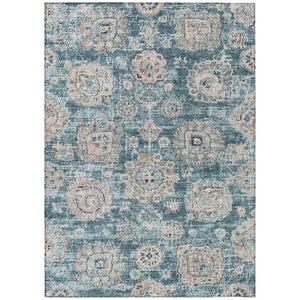 HomeRoots 5' Vibrant Teal Blue Floral Area Rug – Durable, Washable Design for Indoor & Outdoor Spaces 8' X 10' 579490