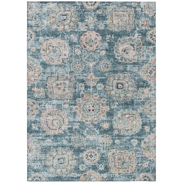 HomeRoots 5' Vibrant Teal Blue Floral Area Rug – Durable, Washable Design for Indoor & Outdoor Spaces 8' X 10' 579490