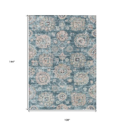 Homeroots 3' Artichoke Green Floral Washable Area Rug - Ideal For Indoor & Outdoor Spaces, Stain Resistant Design 9' X 12' Polyester 579491