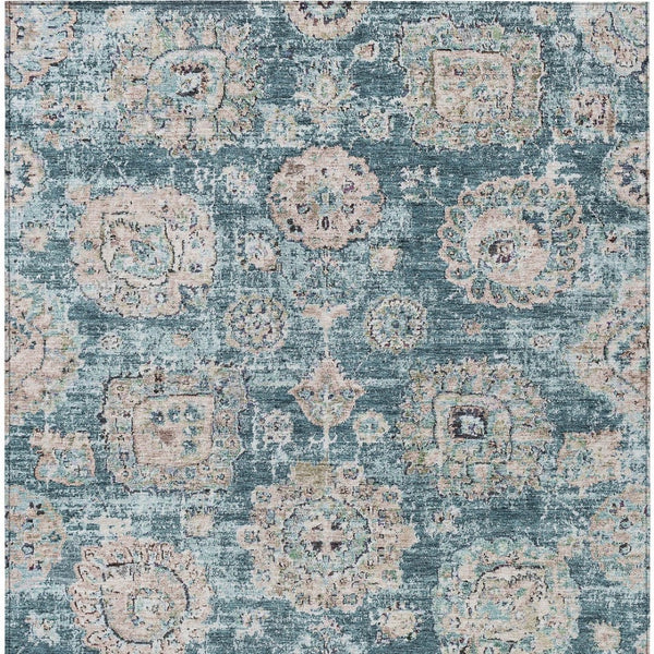 Homeroots 3' Artichoke Green Floral Washable Area Rug - Ideal For Indoor & Outdoor Spaces, Stain Resistant Design 10' X 14' Polyester 579492