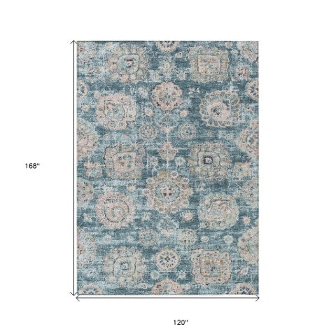 Homeroots 3' Artichoke Green Floral Washable Area Rug - Ideal For Indoor & Outdoor Spaces, Stain Resistant Design 10' X 14' Polyester 579492