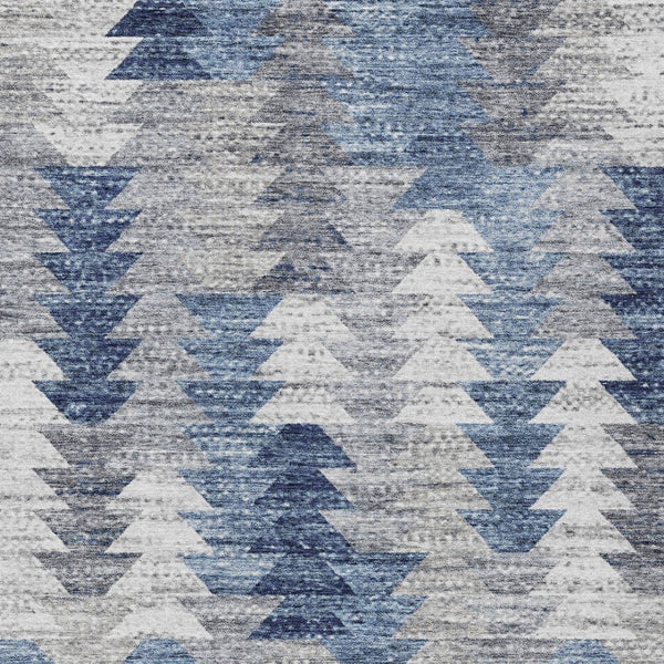 HomeRoots 5' Navy Blue and Sky Blue Geometric Area Rug - Durable, Washable, Modern Design for Indoor/Outdoor Use 5' X 8' 579494