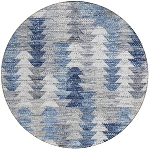 HomeRoots 5' Navy Blue and Sky Blue Geometric Area Rug - Durable, Washable, Modern Design for Indoor/Outdoor Use 8' Round 579495