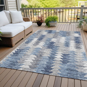 HomeRoots 9' Geometric Indoor-Outdoor Area Rug in Navy and Sky Blue - Durable, Washable, and Stylish Design 9' X 12' 579497