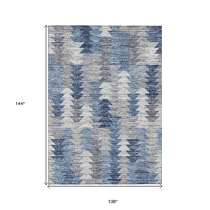HomeRoots 9' Geometric Indoor-Outdoor Area Rug in Navy and Sky Blue - Durable, Washable, and Stylish Design 9' X 12' 579497