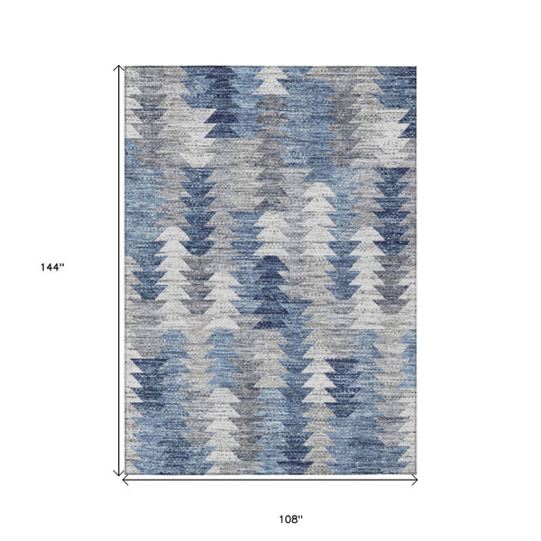 HomeRoots 9' Geometric Indoor-Outdoor Area Rug in Navy and Sky Blue - Durable, Washable, and Stylish Design 9' X 12' 579497