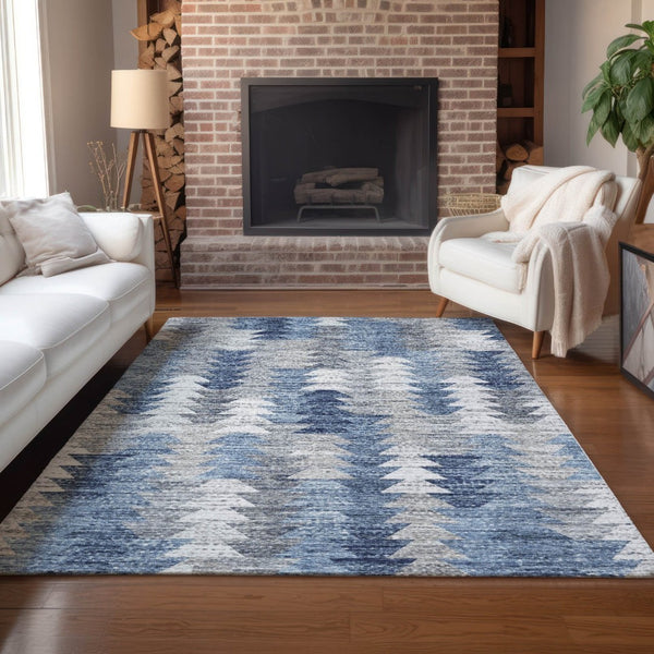 HomeRoots 9' Geometric Indoor-Outdoor Area Rug in Navy and Sky Blue - Durable, Washable, and Stylish Design 9' X 12' 579497