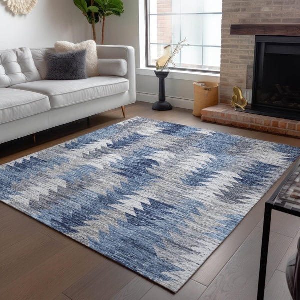 HomeRoots 9' Geometric Indoor-Outdoor Area Rug in Navy and Sky Blue - Durable, Washable, and Stylish Design 9' X 12' 579497