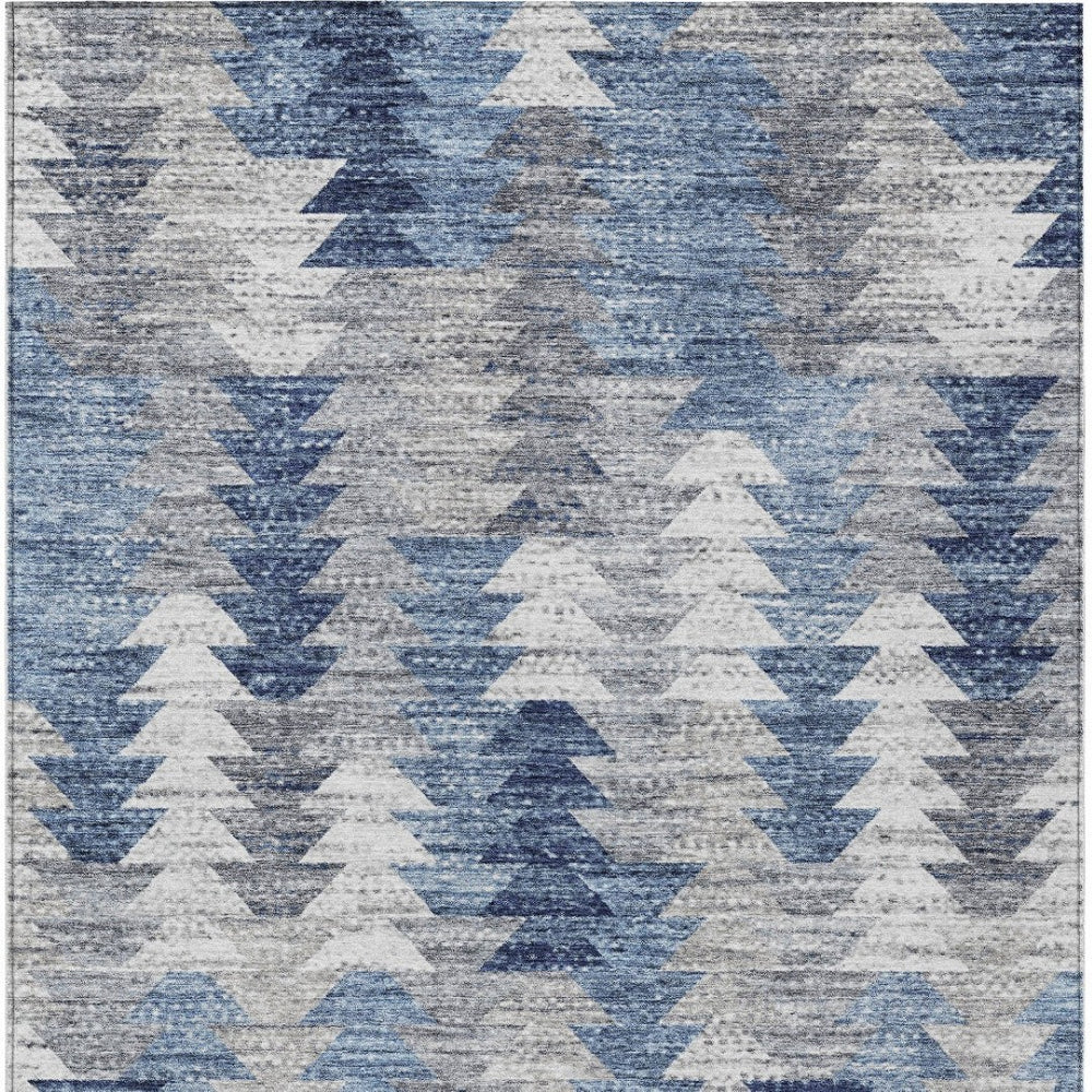HomeRoots 9' Geometric Indoor-Outdoor Area Rug in Navy and Sky Blue - Durable, Washable, and Stylish Design 9' X 12' 579497