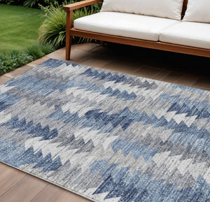 HomeRoots 5' Navy Blue and Sky Blue Geometric Area Rug - Durable, Washable, Modern Design for Indoor/Outdoor Use 10' X 14' 579498