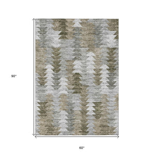 HomeRoots 5' Modern Geometric Washable Area Rug in Brown, Beige, and Gray for Indoor & Outdoor Spaces 5' X 8' 579500