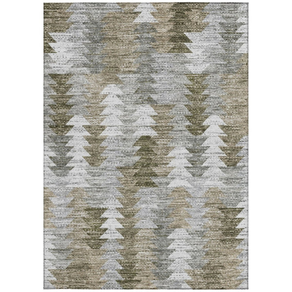 HomeRoots 5' Modern Geometric Washable Area Rug in Brown, Beige, and Gray for Indoor & Outdoor Spaces 5' X 8' 579500