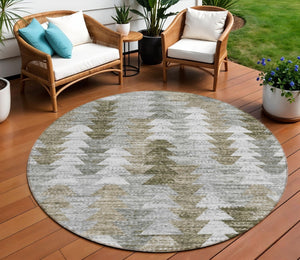 HomeRoots 5' Modern Geometric Washable Area Rug in Brown, Beige, and Gray for Indoor & Outdoor Spaces 8' Round 579501