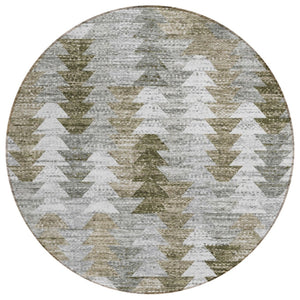 HomeRoots 5' Modern Geometric Washable Area Rug in Brown, Beige, and Gray for Indoor & Outdoor Spaces 8' Round 579501