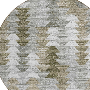 HomeRoots 5' Modern Geometric Washable Area Rug in Brown, Beige, and Gray for Indoor & Outdoor Spaces 8' Round 579501