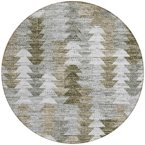 HomeRoots 5' Modern Geometric Washable Area Rug in Brown, Beige, and Gray for Indoor & Outdoor Spaces 8' Round 579501