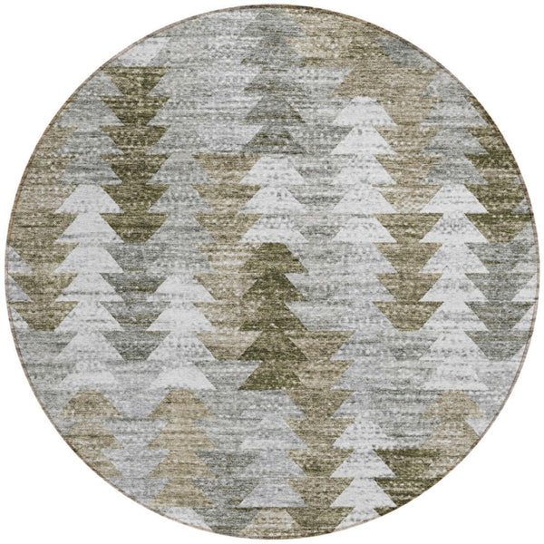 HomeRoots 5' Modern Geometric Washable Area Rug in Brown, Beige, and Gray for Indoor & Outdoor Spaces 8' Round 579501