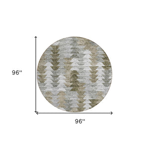 HomeRoots 5' Modern Geometric Washable Area Rug in Brown, Beige, and Gray for Indoor & Outdoor Spaces 8' Round 579501