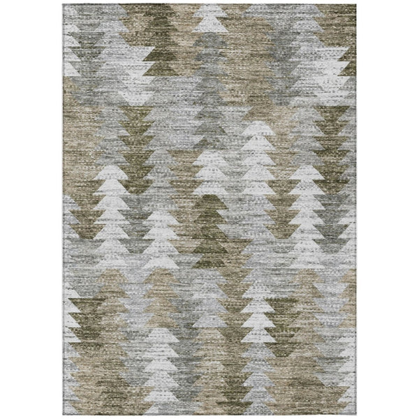 HomeRoots 5' Modern Geometric Washable Area Rug in Brown, Beige, and Gray for Indoor & Outdoor Spaces 8' X 10' 579502