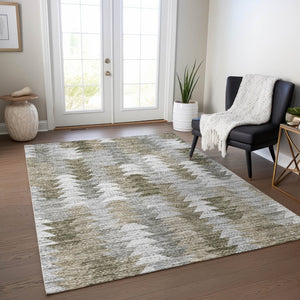HomeRoots 5' Modern Geometric Washable Area Rug in Brown, Beige, and Gray for Indoor & Outdoor Spaces 10' X 14' 579504