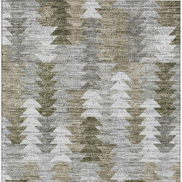 HomeRoots 5' Modern Geometric Washable Area Rug in Brown, Beige, and Gray for Indoor & Outdoor Spaces 10' X 14' 579504