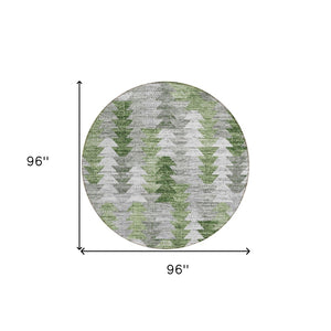HomeRoots 5' Geometric Green Area Rug - Durable, Washable Indoor/Outdoor Design for Modern Spaces and High Traffic 8' Round 579507