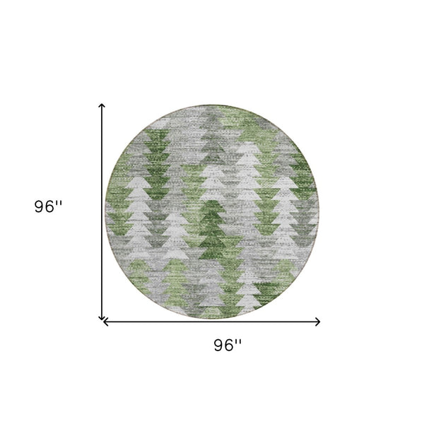 HomeRoots 5' Geometric Green Area Rug - Durable, Washable Indoor/Outdoor Design for Modern Spaces and High Traffic 8' Round 579507