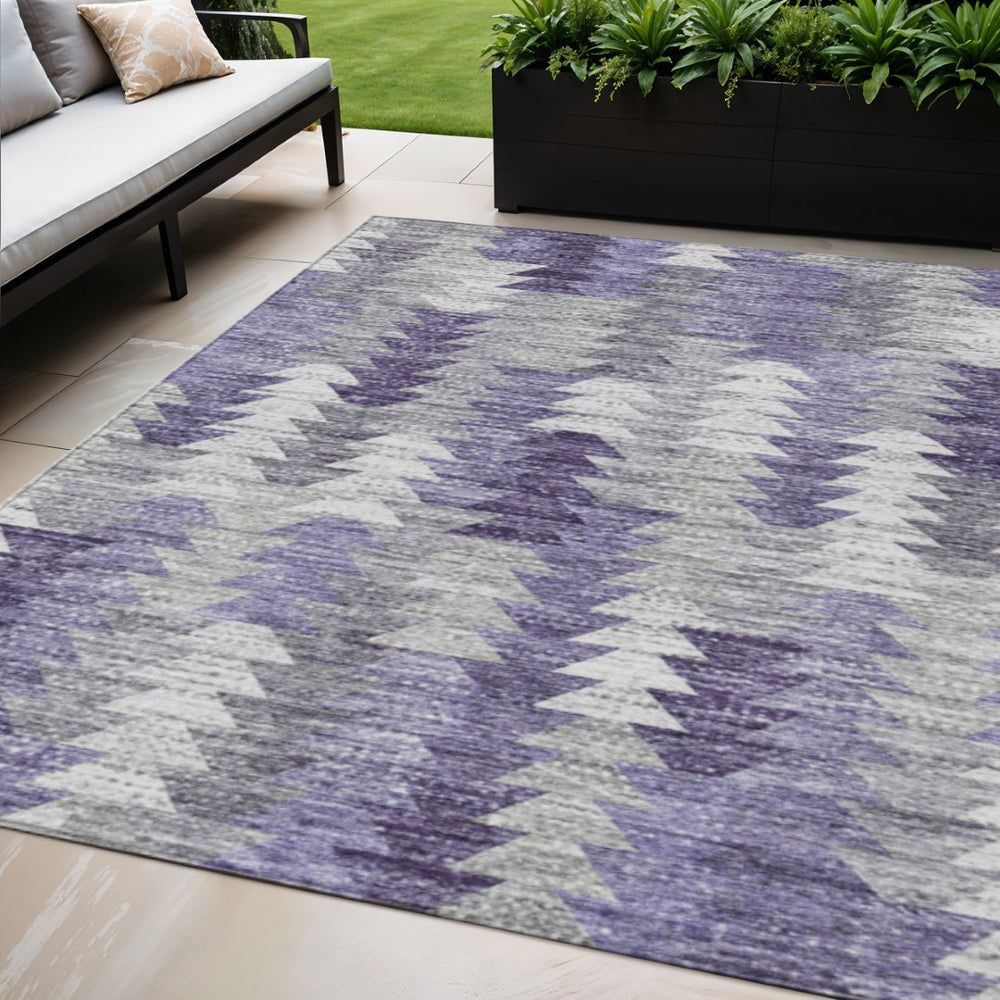 HomeRoots 5' Stylish Purple Lavender and Gray Geometric Area Rug for Indoor and Outdoor Spaces, Washable Design 5' X 8' 579512