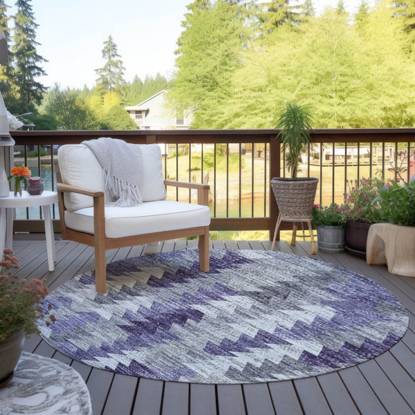HomeRoots 5' Stylish Purple Lavender and Gray Geometric Area Rug for Indoor and Outdoor Spaces, Washable Design 8' Round 579513