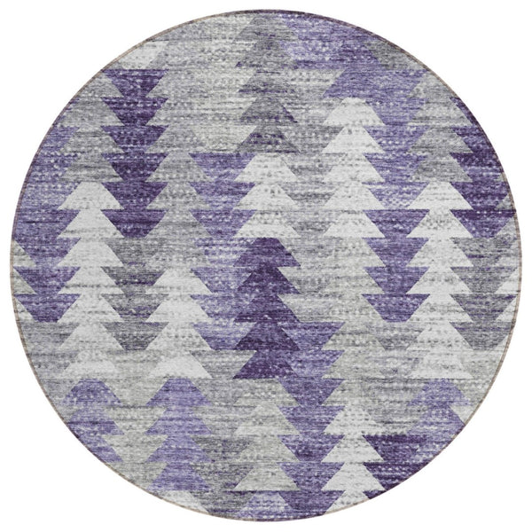 HomeRoots 5' Stylish Purple Lavender and Gray Geometric Area Rug for Indoor and Outdoor Spaces, Washable Design 8' Round 579513