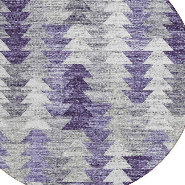 HomeRoots 5' Stylish Purple Lavender and Gray Geometric Area Rug for Indoor and Outdoor Spaces, Washable Design 8' Round 579513