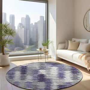 HomeRoots 5' Stylish Purple Lavender and Gray Geometric Area Rug for Indoor and Outdoor Spaces, Washable Design 8' Round 579513