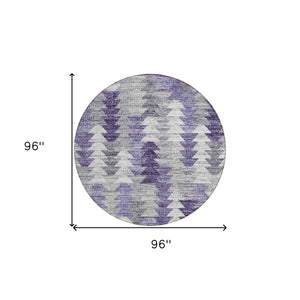 HomeRoots 5' Stylish Purple Lavender and Gray Geometric Area Rug for Indoor and Outdoor Spaces, Washable Design 8' Round 579513