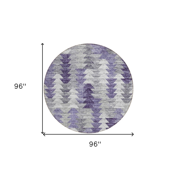 HomeRoots 5' Stylish Purple Lavender and Gray Geometric Area Rug for Indoor and Outdoor Spaces, Washable Design 8' Round 579513